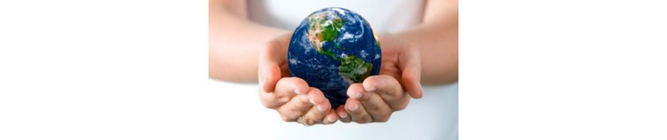 Planet Earth cupped in two hands, with the legend 'Please cherish our lovely little planet'